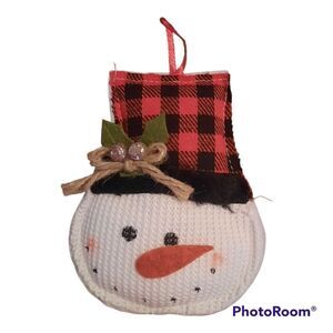 GBI Merry Christmas House Snowman Buffalo Plaid Plush Christmas Ornament